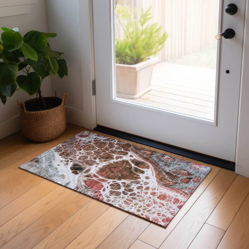 Machine Washable Indoor/ Outdoor Chantille Contemporary Rug - Paprika - 1'8" x 2'6"