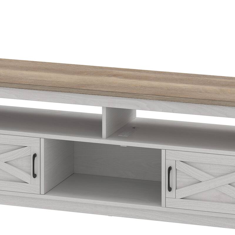 Moasis Farmhouse TV Stand for up to 65" TV with Doors and Open Shelves Media Console Power Outlet