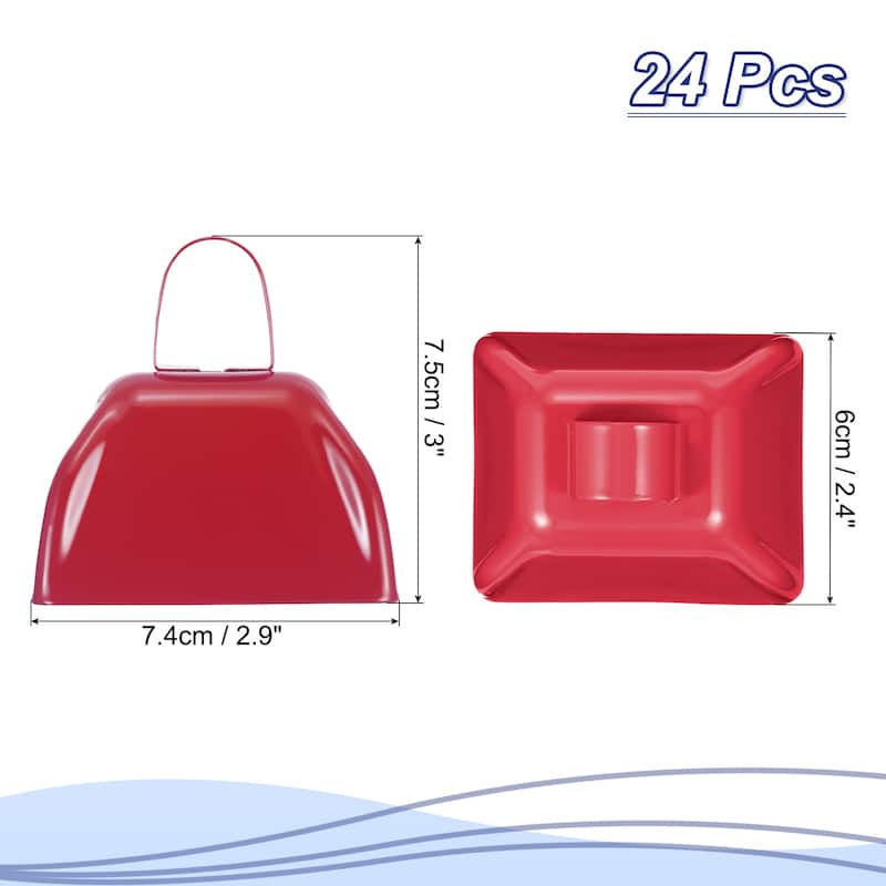 24pcs 3 inch Cow Bells for Football Games Cow Bells for Sporting Events - Red