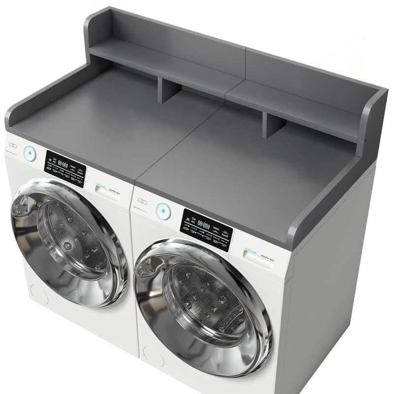 2-Tier Washer Dryer Countertop, 54" W x 27.5" D Laundry Countertop for Folding Clothes, Dual Storage & Edge Guard