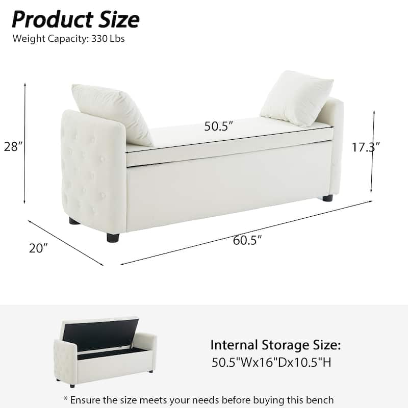 Storage Bench for Bedroom, 60" End of Bed Bench for King Size Bed Modern Upholstered Long Bench with Tufted Arm