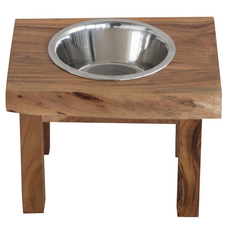 Acacia Wood Live Edge Single Bowl Pet Feeder Stand - 13.5Lx12Wx10.25H