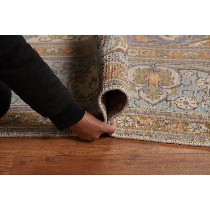 Geometric Tabriz Persian Area Rug Light Blue Handmade Wool Carpet - 9'7"x 12'4"