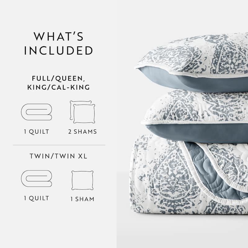 Becky Cameron All Season 3 Piece Distressed Damask Reversible Quilt Set with Shams