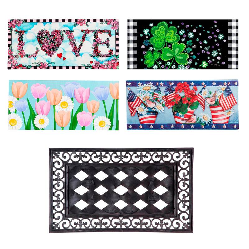 Sassafras Spring Summer Set of 4 Door Mats with Display Frame