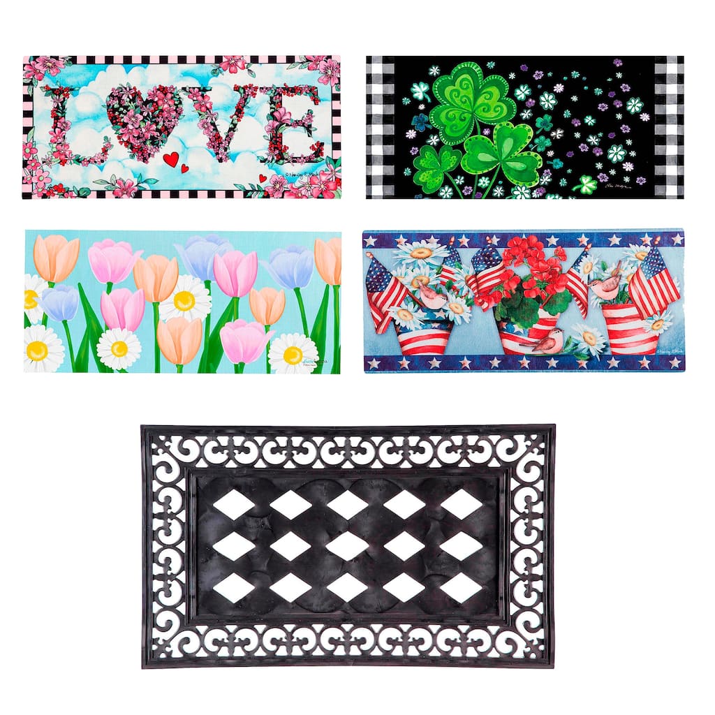 Sassafras Spring Summer Set of 4 Door Mats with Display Frame