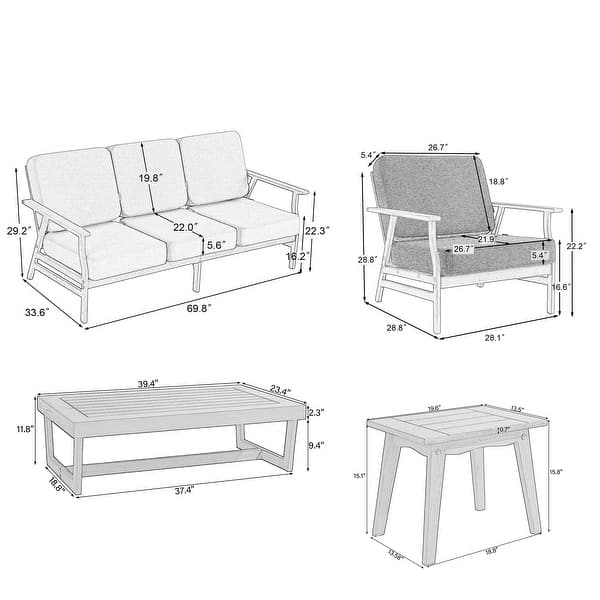 dimension image slide 1 of 2, 5-Piece Teak Outdoor Conversation Set with Tables.