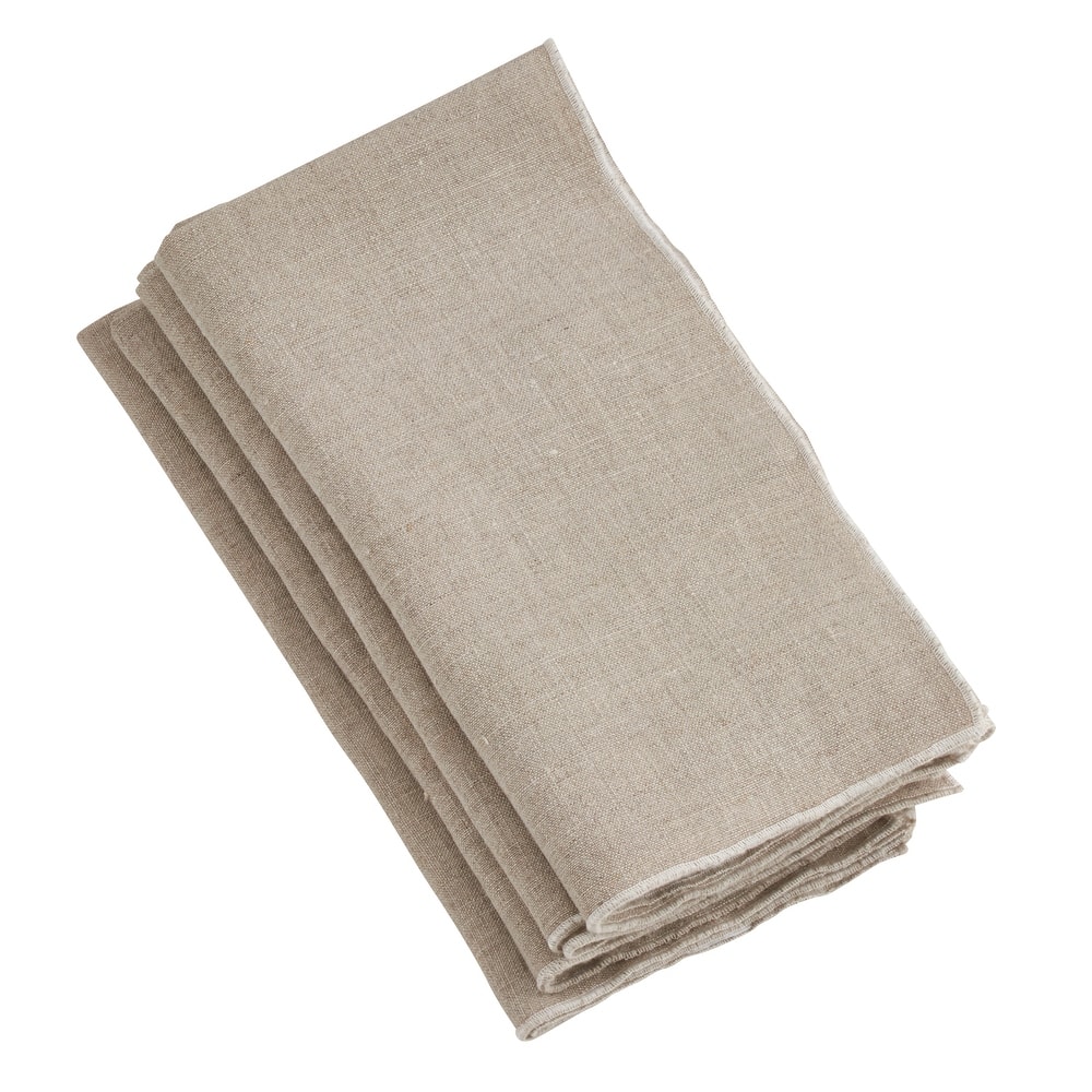 Stonewashed Linen Napkins With Stitched Border Design (Set of 4)