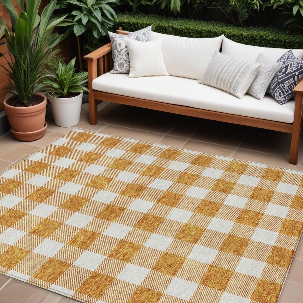 HomeRoots Plaid Transitional Rectangle Outdoor Rug
