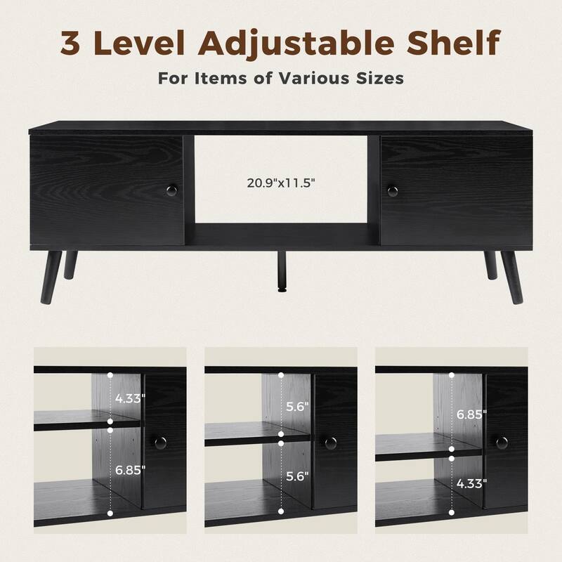 TV Stand for 55 60 inch Television, Entertainment Center with 2 Cabinet Media Console Table, Living Room, Bedroom Furniture