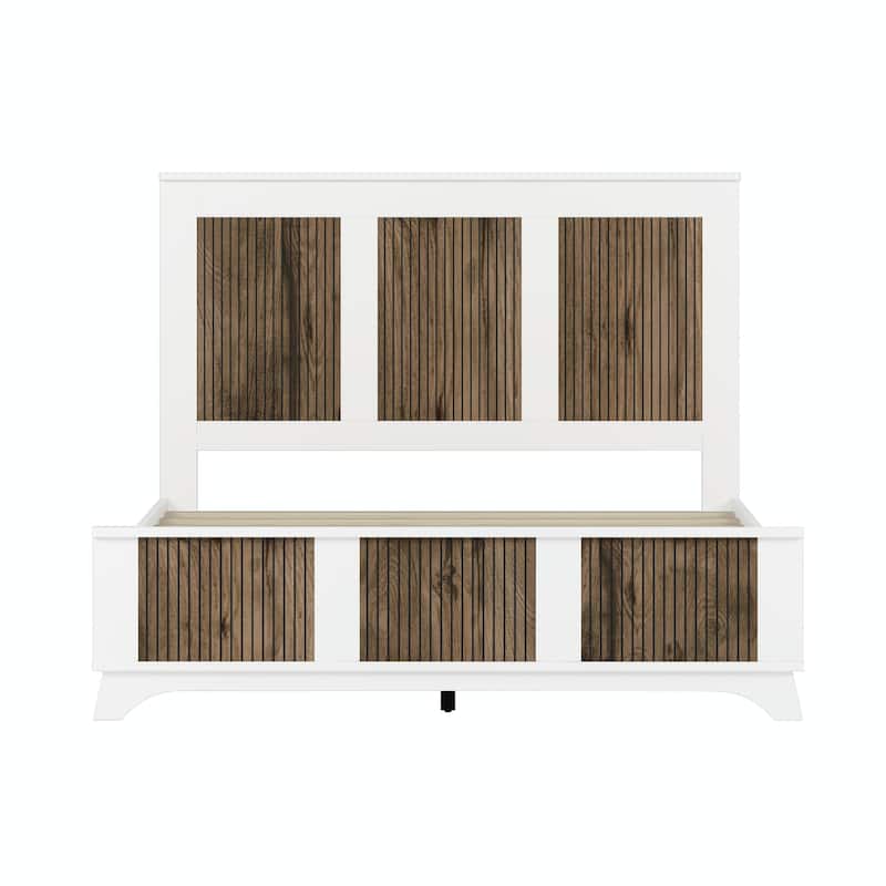 Farmhouse Wooden Platform Bed with Strip Decoration