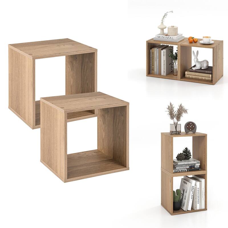 Gymax 4PCS Stackable Storage Cube Free-standing Storage Organizer - Brown