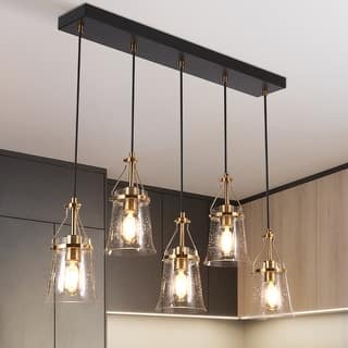 Haye Modern 5-Light Glass Chandelier Black Gold Island Lights for Dining Room - W 33.5" x D 5.5" x H 10"