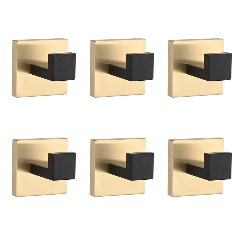 Towel Hooks for Bathrooms,SUS 304 Stainless Steel Coat Hook,Heavy Duty Towels Holder Hooks,6- Pack - Black+Gold