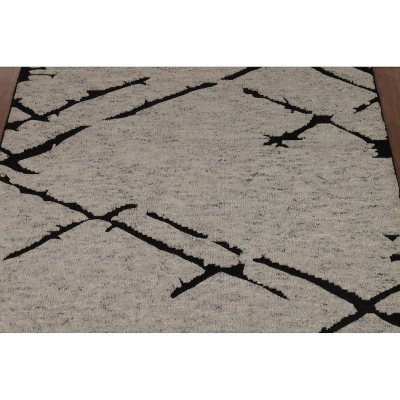 Hand Knotted Oriental 100% Wool Carpet Modern All-Over Beige & Ivories Moroccan Area Rug - 8' 0'' X 5' 2''