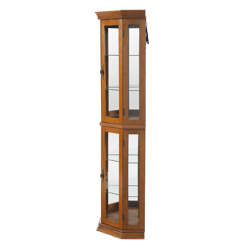 Corner Curio Cabinet with Lights, Adjustable Tempered Glass Shelves