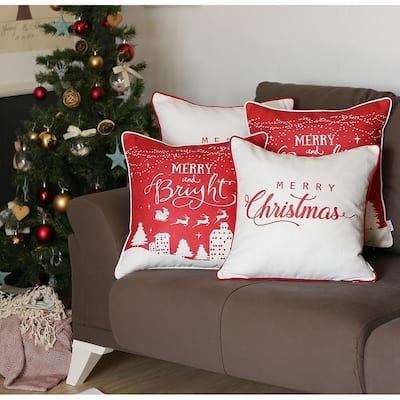 'Merry Christmas' 18 x 18 Throw Pillow Covers (Set of 4)