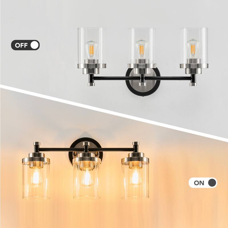 Modern Dimmable Vanity Light with Clear Ribbed Glass Shades E26 Sockets