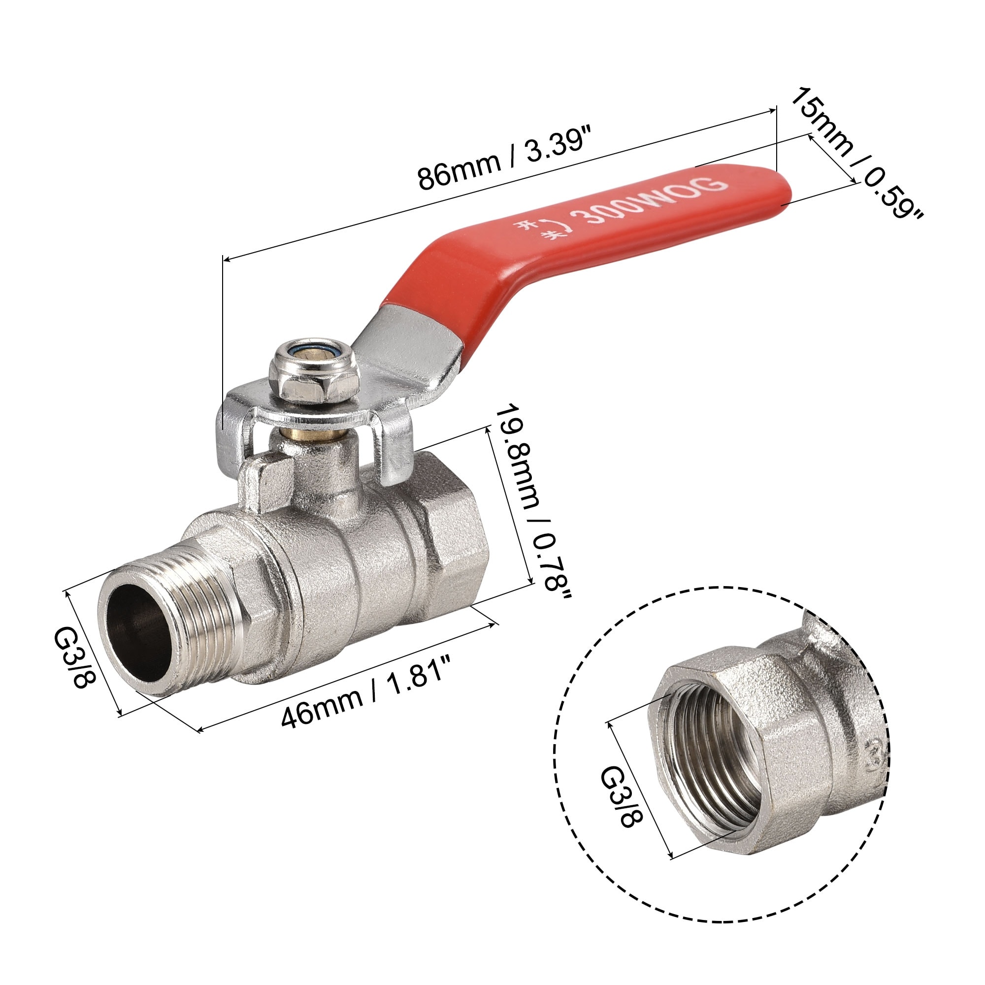 3/8" X 1/2" GAS ISOLATION LEVER VALVE WITH TEST POINT 3/8 MALE X 1/2 FEMALE 
