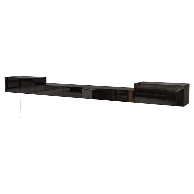 Floating TV Unit,Wall Mounted TV Cabinet Modern High Gloss With Light - 110.2"