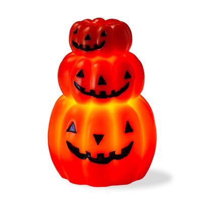 Flameless LED Happy Pumpkin Candle - Sculpted Paraffin Wax Halloween Decor, Indoor Use, 3.8" x 3.8" x 5.5"