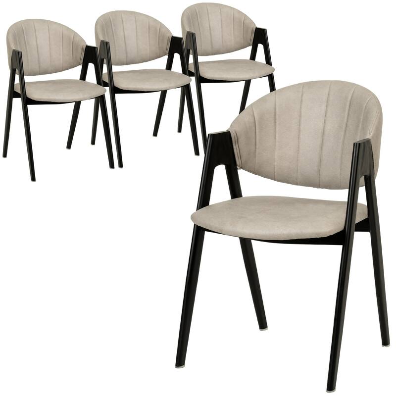 Savor Mid-Century Modern Upholstered Dining Chair with Curved Back and Iron Base for Home & Kitchen Set of 4 - Taupe
