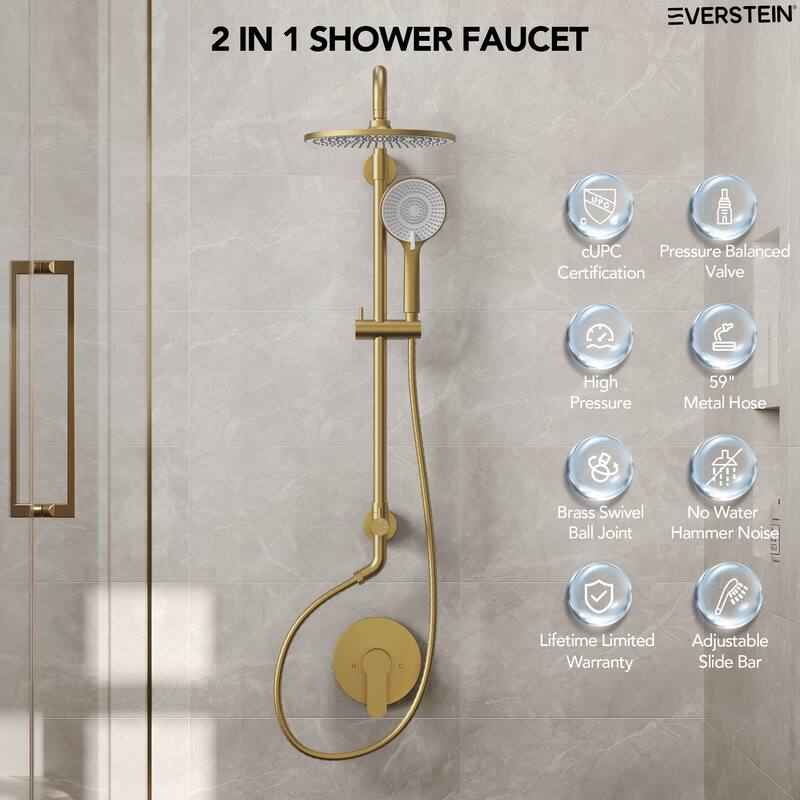 Wall Mount Pressure-Balanced Shower System 10"Rainfall Shower Head with Slider Bar Handheld
