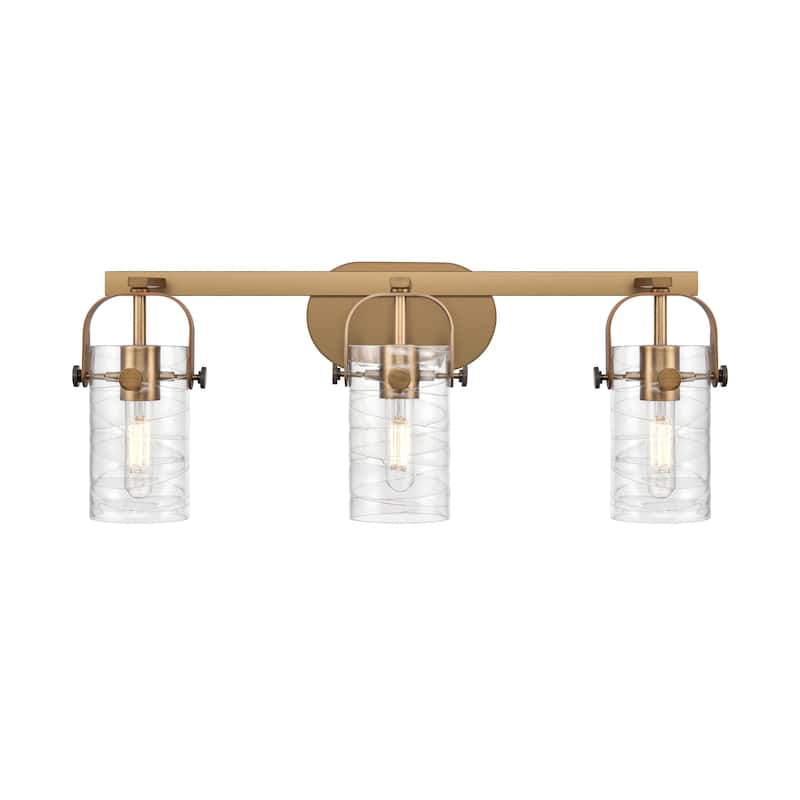 Innovations Lighting Pilaster II Cylinder - 3 Light 7" Wall-Mounted Bath Vanity Light - Deco Swirl/Brushed Brass