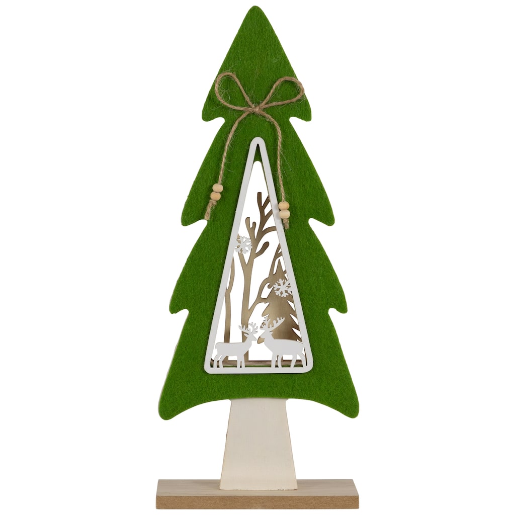 Woodland Tree with Reindeer Scene Wooden Christmas Decoration - 12"