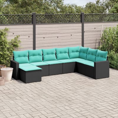 vidaXL 8/9 Piece Patio Sofa Set with Cushions Black Poly Rattan - 24.4" x 24.4" x 27.2"