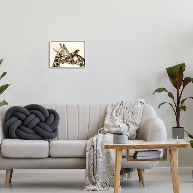Stupell Sweet Cuddling Giraffes Sepia Wildlife Photography Portrait Framed Wall Art, Design by Carrie Ann Grippo-Pike - Tan