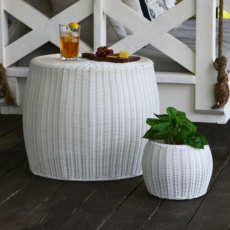 Household Essentials Handwoven Resin Barrel Side Table Storage Container