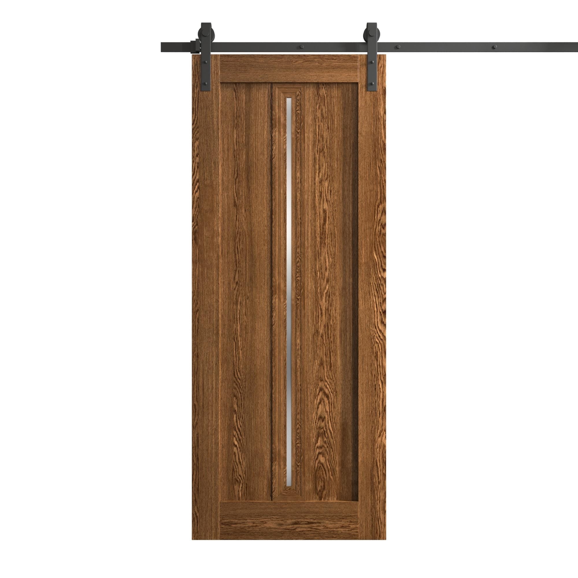 SARTODOORS Ego 5014 Cognac Oak Wood Sliding Barn Door with Frosted Glass