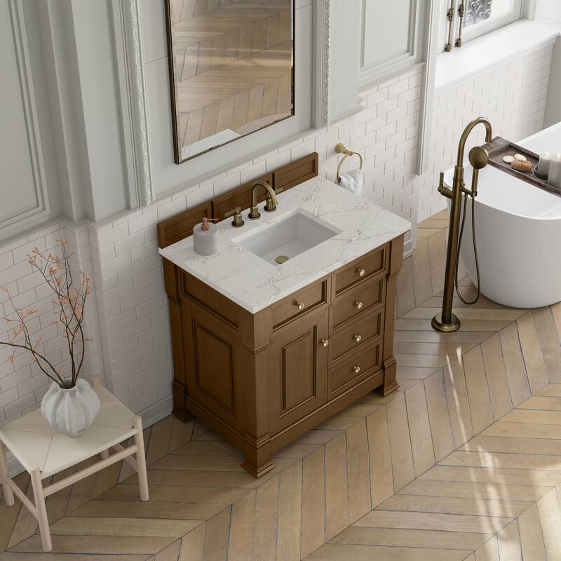 Brookfield 36" Single Vanity, Honey Oak - Victorian Silver
