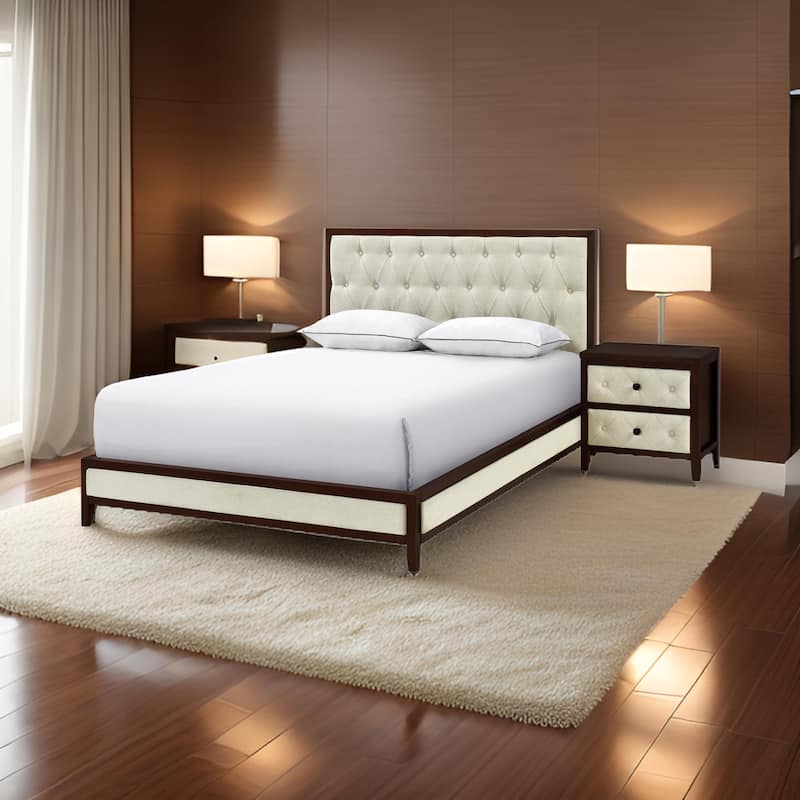 Moni 24 Inch Nightstand, 2 Drawers, Beige, Cherry Espresso Brown Wood Frame