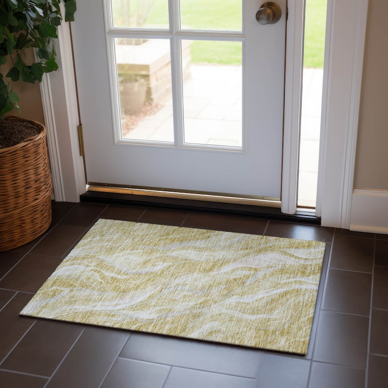 Machine Washable Indoor/ Outdoor Chantille Moden Waves Rug - Gold - 1'8" x 2'6"