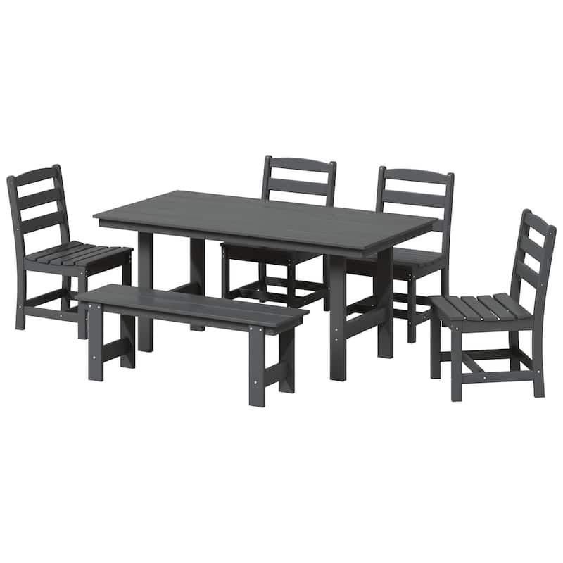 Polytrends Shoreside 6-Piece Side Chair Dining Set With Bench - Gray