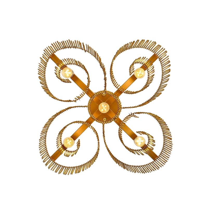 5-Light Glam Gold Fringe Semi Flush Mount Light - Brushed Gold