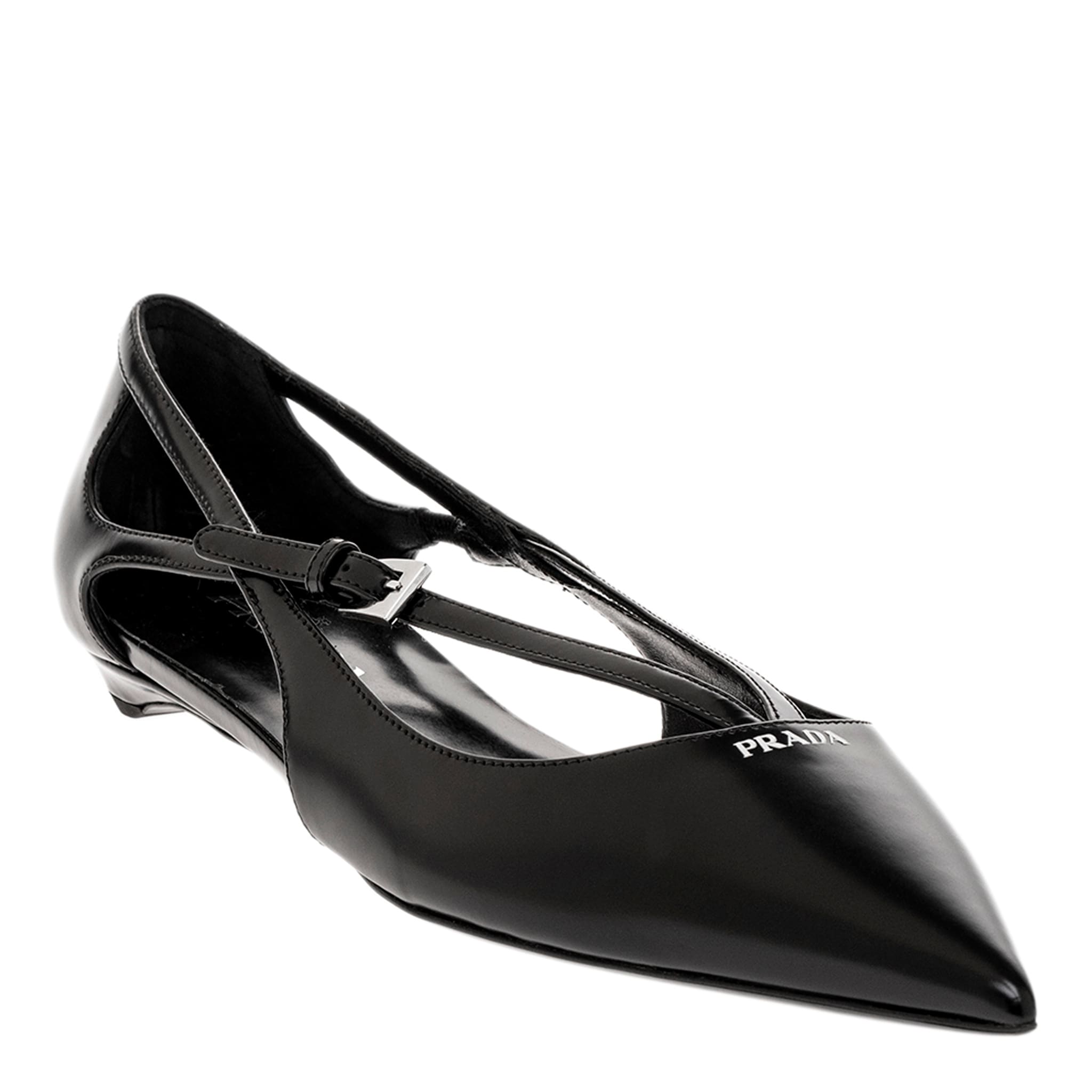 Prada Cut-Out Ballerina Flats with Buckle