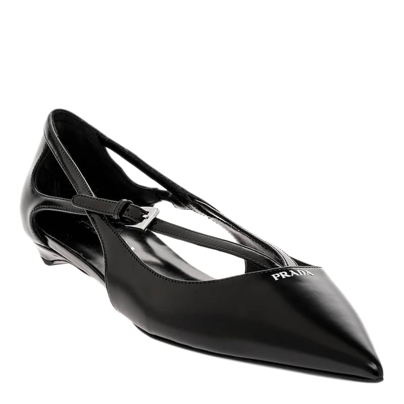 Prada Cut-Out Ballerina Flats with Buckle - 38 EU