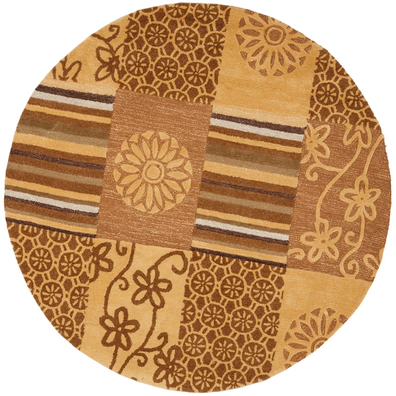 SAFAVIEH Handmade Soho Tai Patchwork N.Z. Wool Rug - 6' Round - Beige/Multi