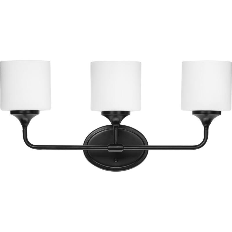 Lynzie Collection Three-Light Matte Black Etched Opal Glass Modern Bath Vanity Light - 23.875 in x 5.625 in x 11.125 in