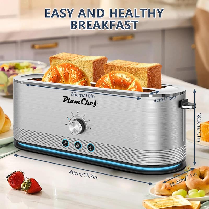4-Slice Toaster, 7 Browning Settings, Defrost/Reheat Functions, Full Stainless Steel Housing, Anti-Fingerprint & Anti-Jam