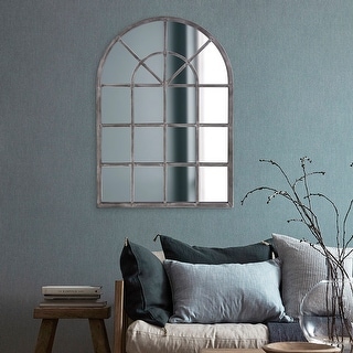 Allan Andrews Antique Silver Metal Arched Windowpane Wall Mirror - Antique Silver - 49" H x 29" W" x 1" D