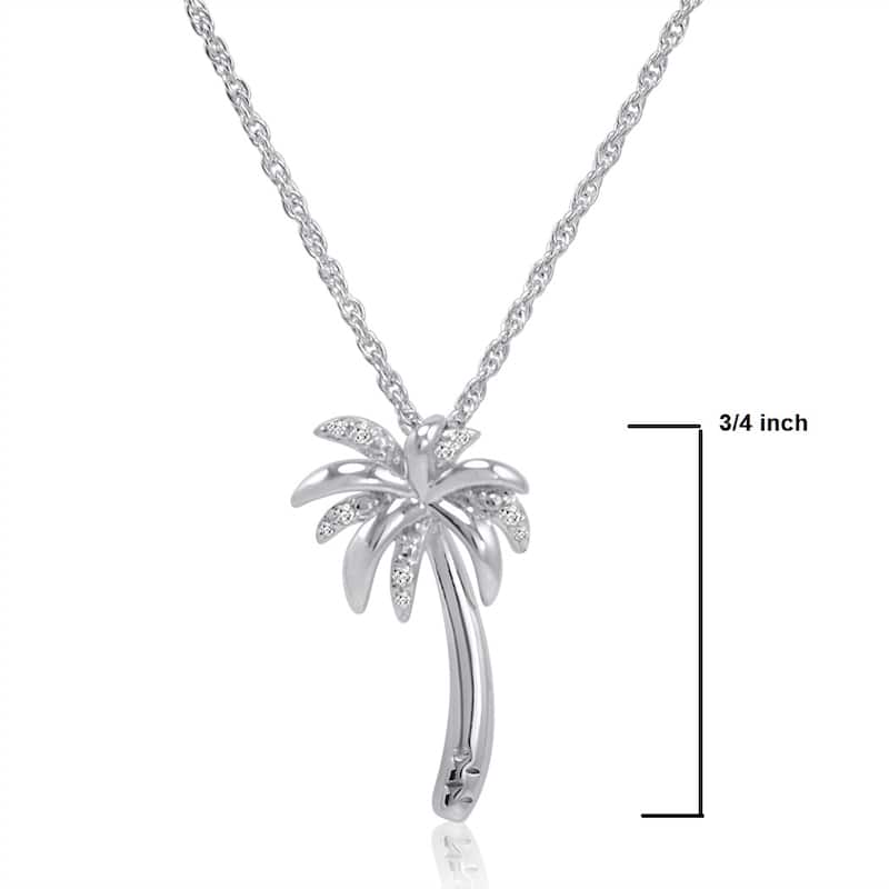 Amanda Rose Collection Diamond Palm Tree Pendant Necklace in Sterling Silver on an 18 inch Sterling Silver Chain