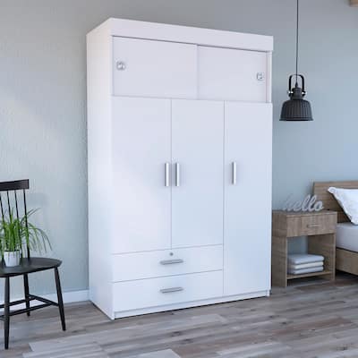 47.2" Modern Three-door Armoire with Two Drawers and Two Superior Adjustable Shelves
