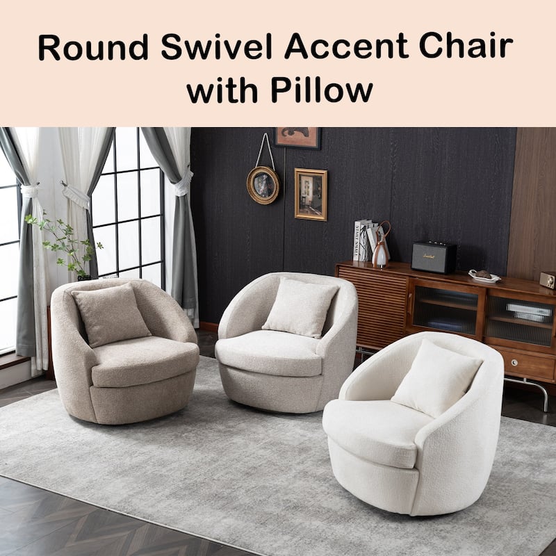 Round Barrel Accent Chair Modern Fabric Swivel Boucle Armchair