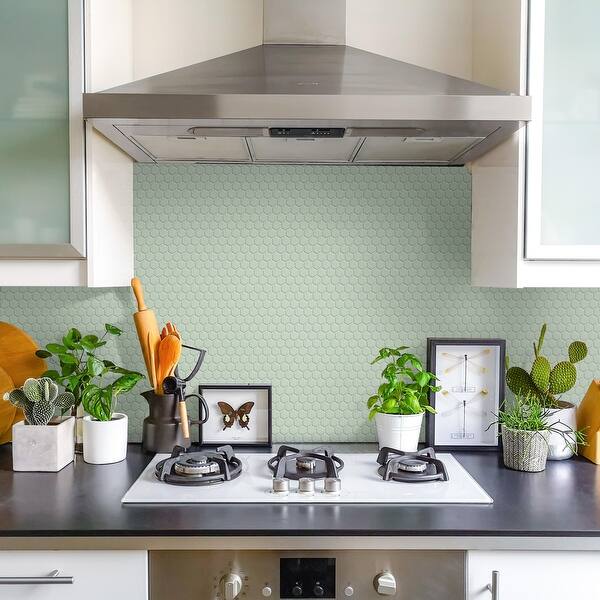 slide 2 of 7, Merola Tile Metro Hex 1" Glossy Mint 11.86" x 10.25" Porcelain Mosaic Sample (6" x 6")