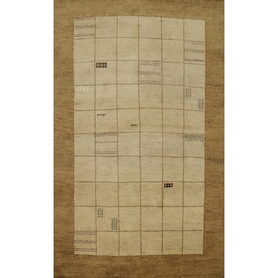 Hand Knotted Oriental 100% Wool Carpet Modern Geometric Beige & Ivories Gabbeh Area Rug - 7' 11'' X 5' 5''