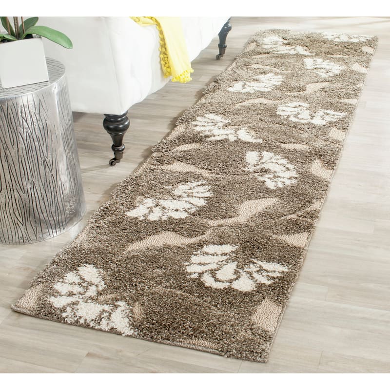 SAFAVIEH Florida Shag Neliha Floral 1.2-inch Thick Rug - 2'3" x 8' Runner - Smoke/Beige - Runner